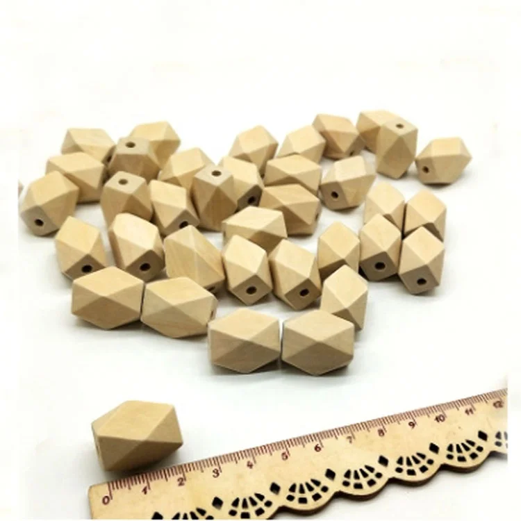 Hot sale natural unfinished wooden hexagon Beads large wooden geometric beads