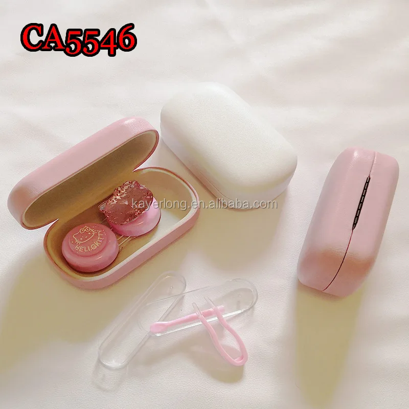 Pink Diamond and Kitty deco PU Cover Iron contact lens case, Small travel box CA5546