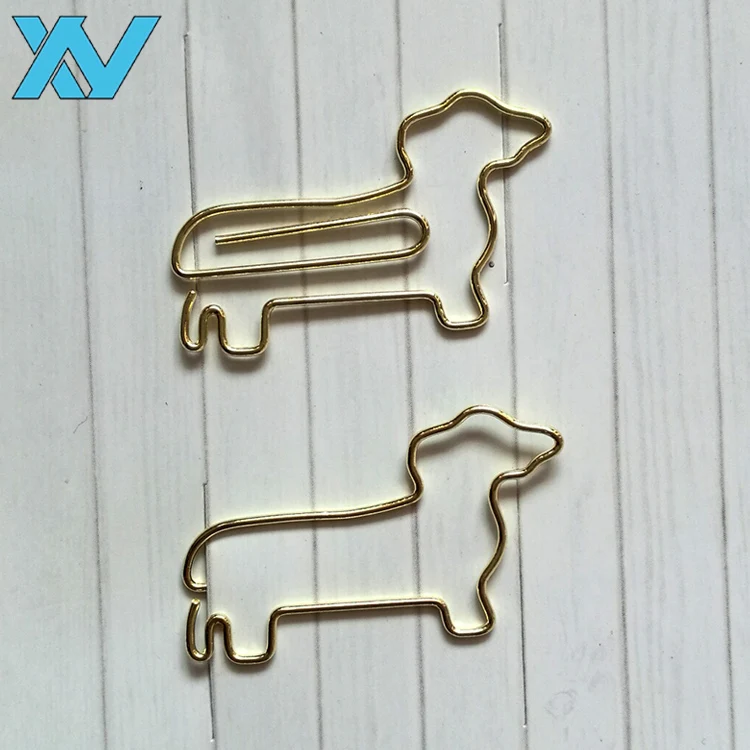 Unique OEM dog shaped dachshund design golden color metal wire paper clips