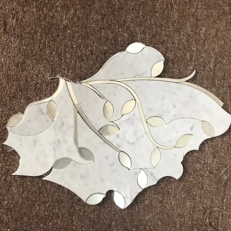 Hot Selling Water Jet Flower Marble Stone Mosaic Tile Picture For Kitchen,Moroccan Crystal Glass