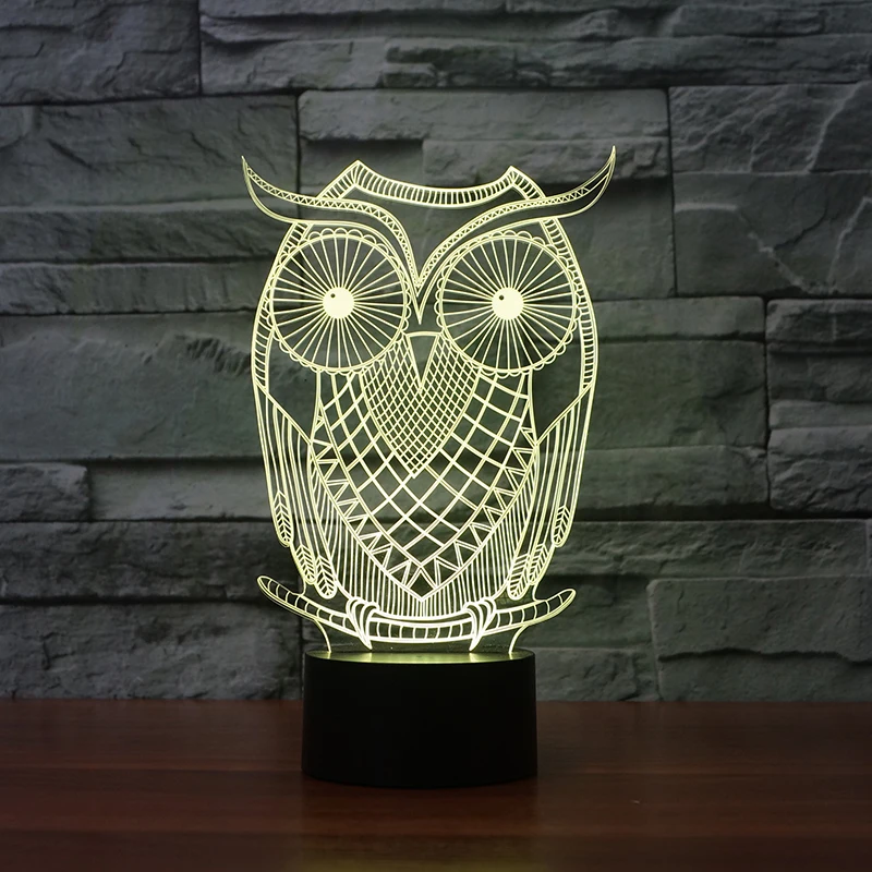 3d effect owl illusion home deco lamp with 7 color led night light for kid's gift FS-3389