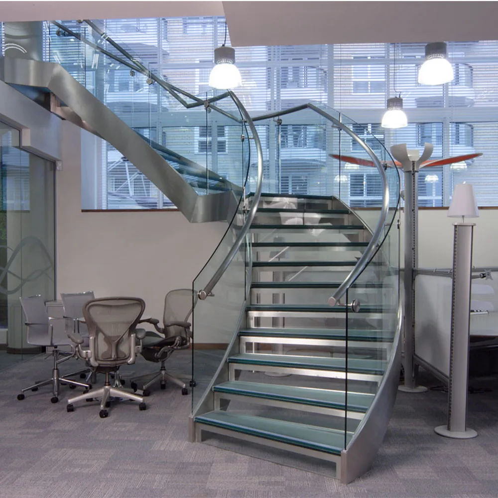
Curved Helical Staircase with Frameless Glass Railing Stainless Steel Balustrade 