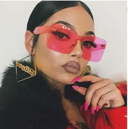 Queena Colorful Bold Oversize One Piece Mono Block Full Shield Rimless Color Sunglasses