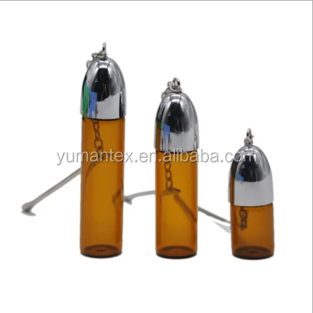 2.5ml 6ml  Glass Pill bottle storage case Rocket Snuff Snorter Dispenser Bullet Snuff Sniffer With Metal Spoon.Color Random