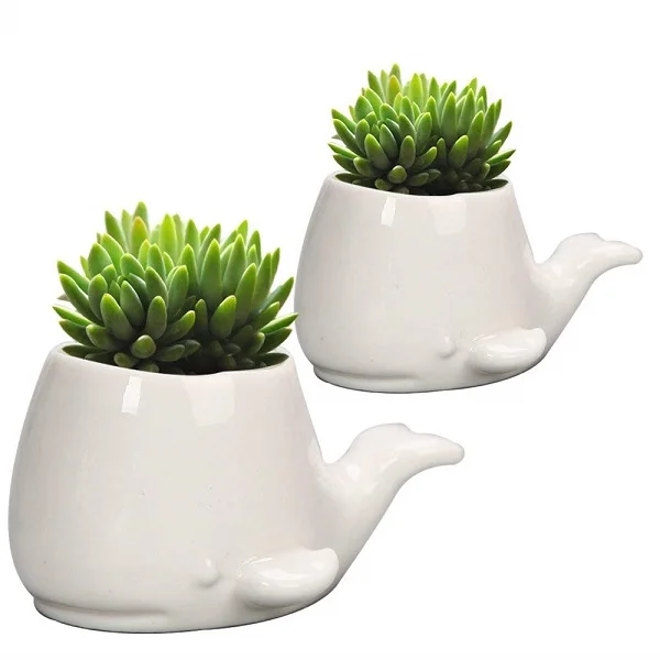 Whale White Ceramic Succulent Planter Flower Pot Tabletop Decor Container Flower Vase