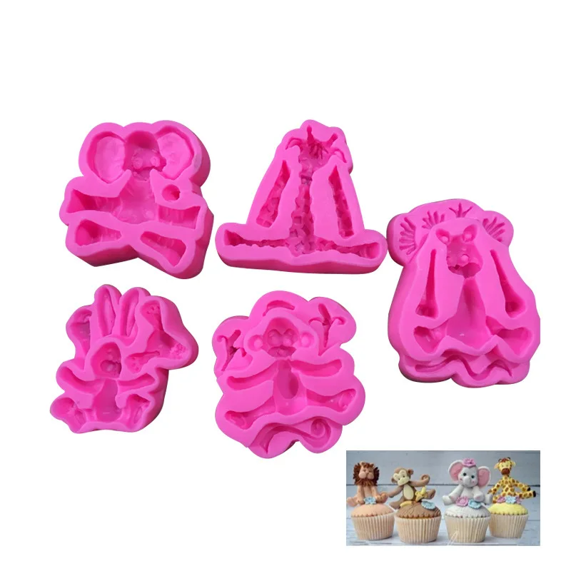 Africa Animals Fondant Molds Set-Zoo Themed Giraffe Rabbit Elephant Lion Monkey Silicone Cake Mold for Resin Decorating Tools