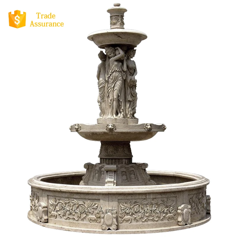 Outdoor Garden Yellow Stone Small Water Fountain With Woman Statue