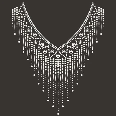 neckline diamond rhinestone hotfix design applique for garment