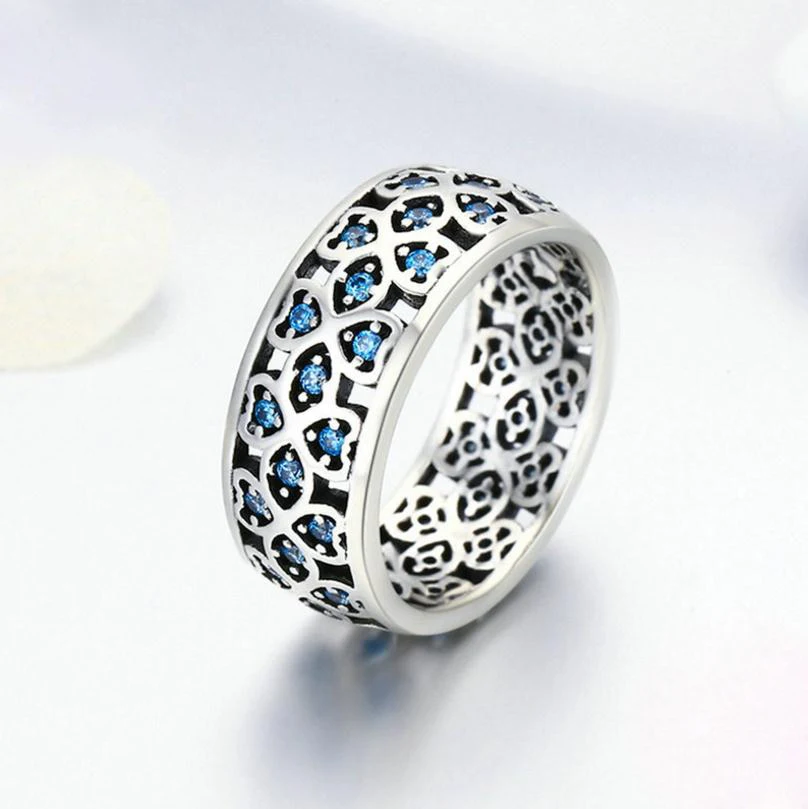
Top quality jewelry vendors mesh jewelry vintage pattern blue cz diamond silver rings 925 sterling ring men 