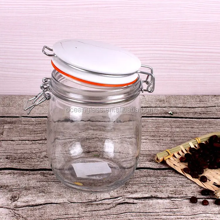 Colorful Creamic Lid Glass sealed pots hermetic glass storage jar