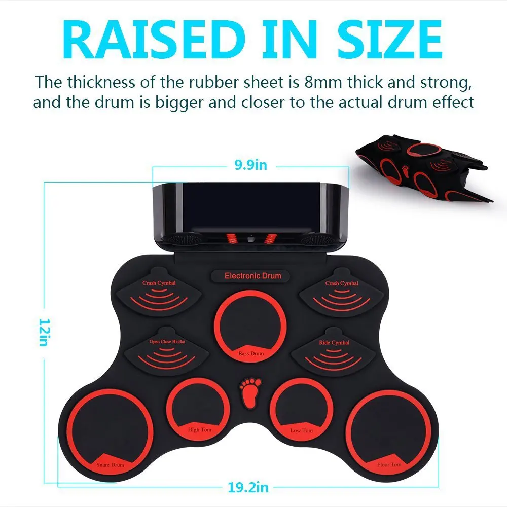 Educational 9 pads portable electronic stereo digital silicon roll up drum set