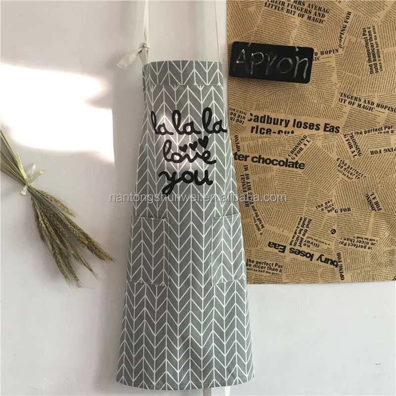 promotional kitchen cotton linen apron custom logo printed cooking apron