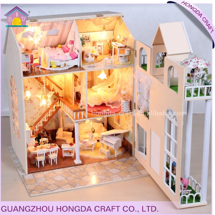 Miniature Models Three-story Cottage Kids Educational Handmade Puzzle Wooden Miniature House Toys Doll House For Gifts