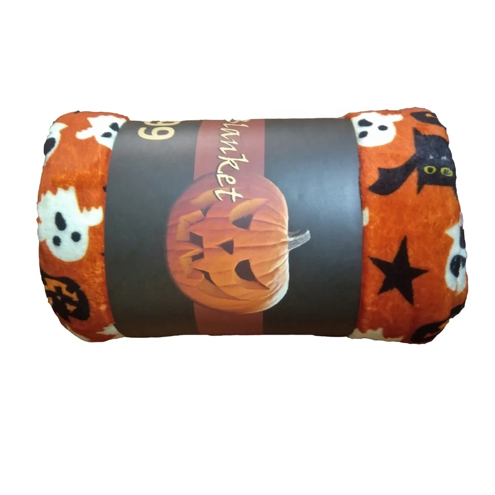 
WholesaleCustomized High Quality Halloween Flannel Fleece Blanket Cartoon Pumpkin Hooded Blanket Halloween Print Throw Blanket 