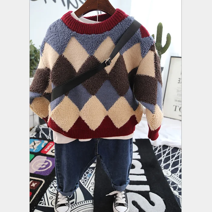 
YY10129B Wholesale fashion diamond pattern pullover kids boys 100% pure cashmere argyle sweater 
