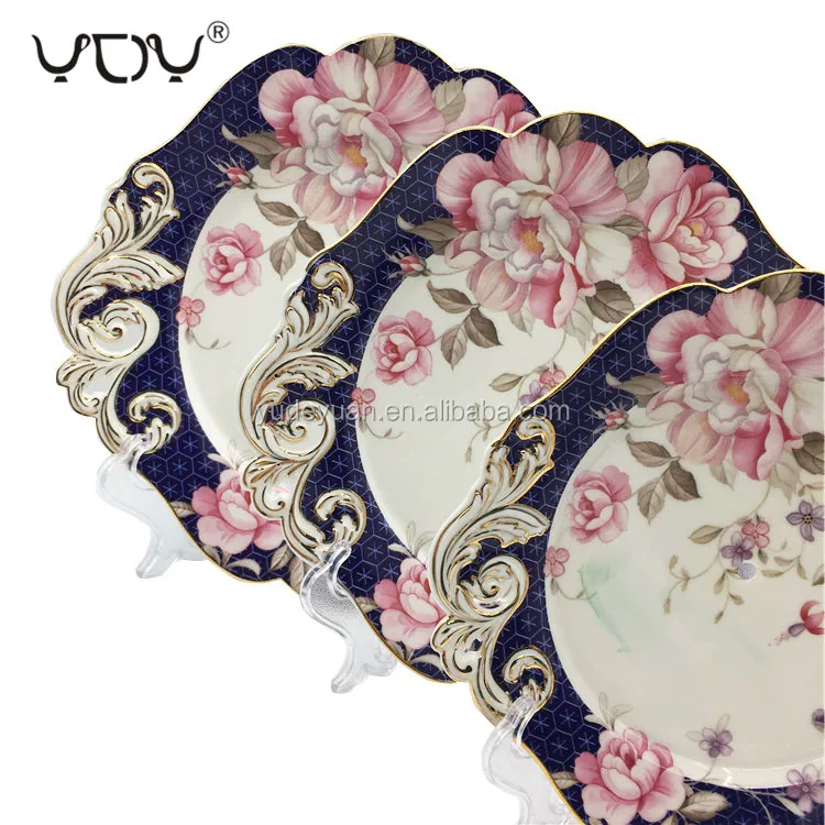 new bone china 24pcs western blue flower design wholesale fine royal porcelain tea cup sets