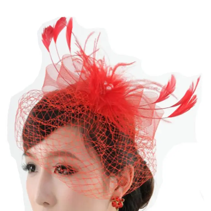 Factory direct small hat European and American bride head mesh hair accessories feather cover hair clips bow bride veil