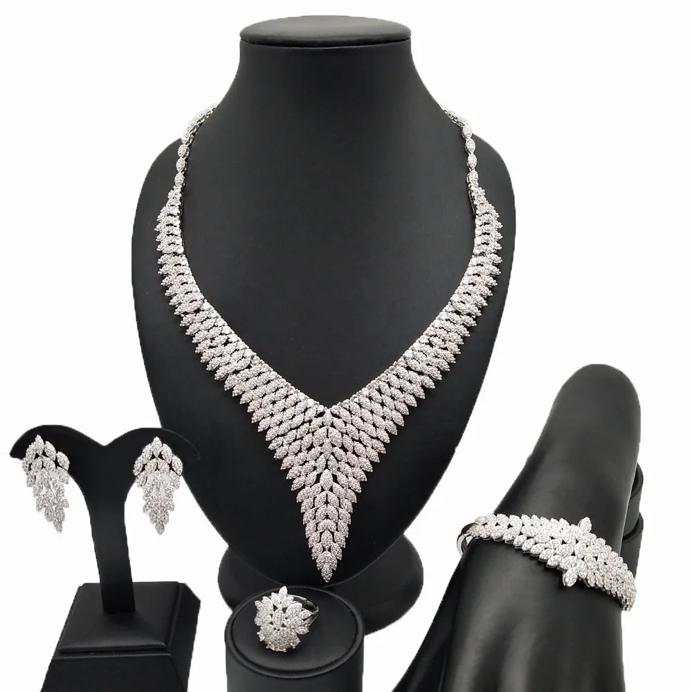 2019 New Women Cubic Zircon Wedding Jewelry Gift Bridal Jewelry Set Accessories Earring Necklace Jewelry Sets G41