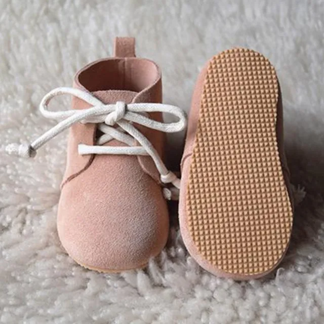 China Factory Wholesale Pink Baby Lace Up Shoes Handmade Leather Baby Boots Toddler Shoes Girl