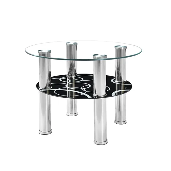 cheap small size round glass top stainless steel legs side table