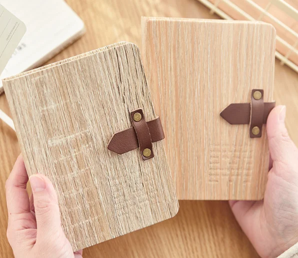 KAII Vintage Wooden Cover Notebook Journals Diary Sketchbook Study Spiral Writing Notebooks With Pen Set