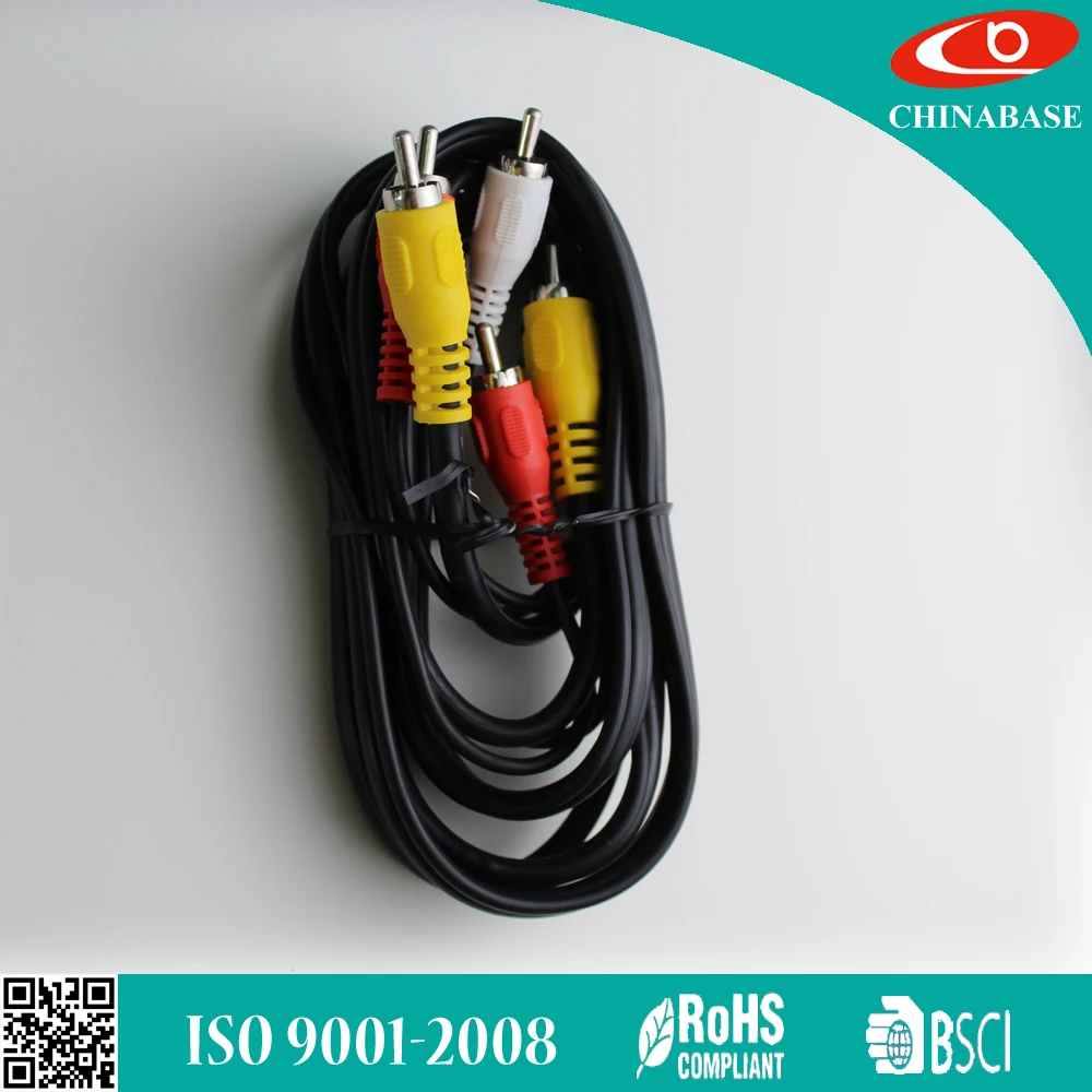 10ft 3 RCA композитный av Аудио Видео кабель позолоченный (L + R + V) штекер m/m 3 RCA к 3 RCA кабель
