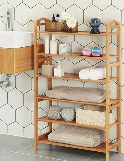 Bamboo Shoe Rack 5-Tier Entryway Shoe Shelf Storage Organizer Free Standing Shelves