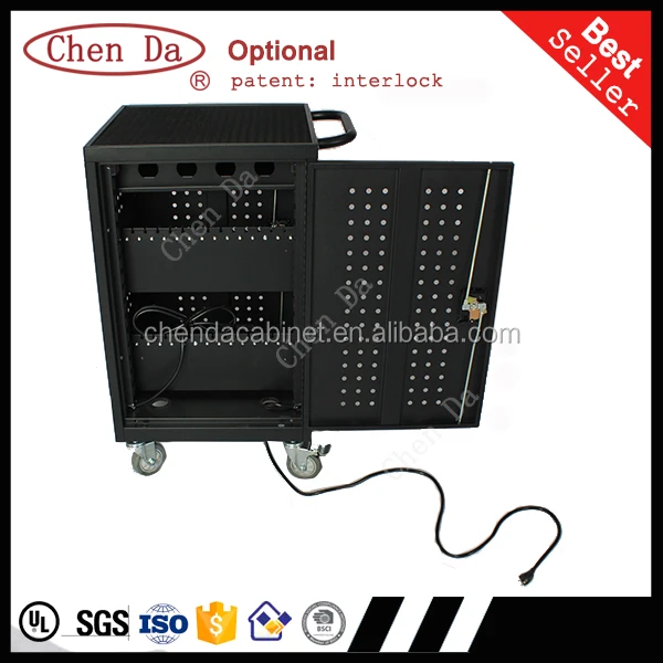 hot sale good quality metal 30 bay laptop charging cart with casters
