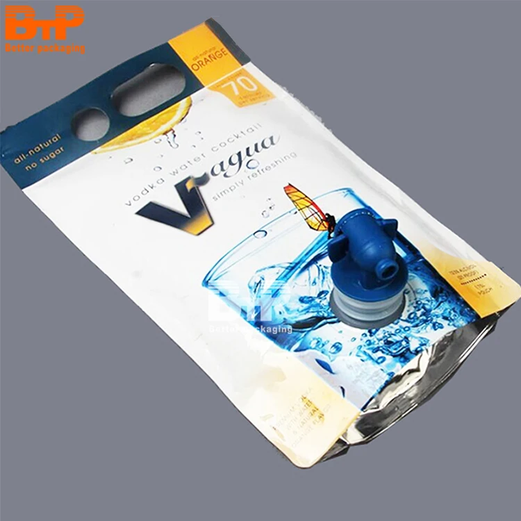 1.5 Liter Liquid Packaging Bag with Vitop Valve Stand up Pouch for Juice Wine Water Package with Handles