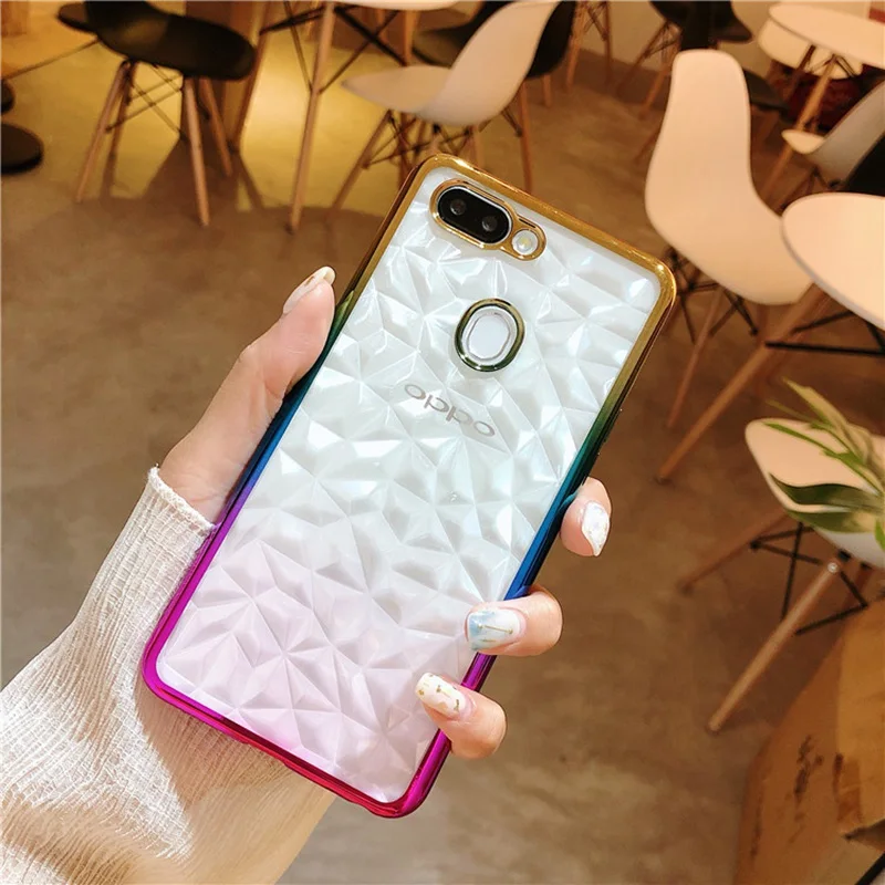Simple 3D Gradient Plating Soft TPU Phone Case For OPPO A3 A5 A71 A83/A1 F7 F9 Pro R15 Pro Dream A77 F5 Youth/A73 R11S Plus