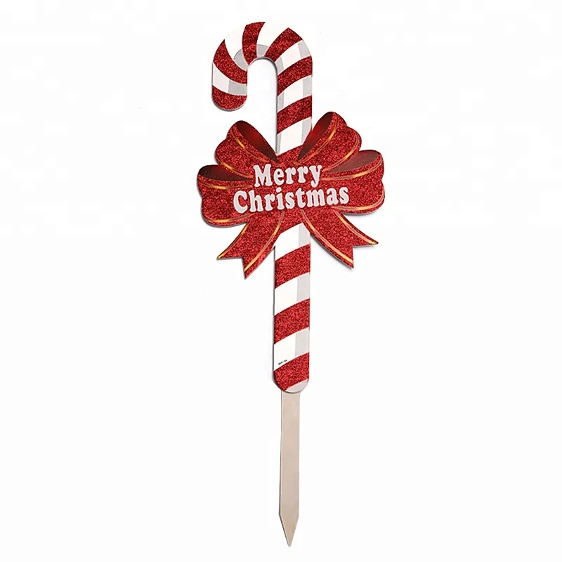 wooden Christmas candy cane yard sign stake garden party decoration