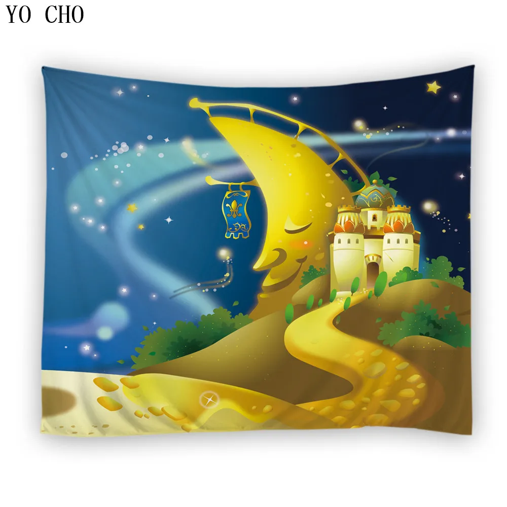 
YO CHO Wholesale polyester wall hanging tapestry with fantasy castles tree ice palace 3d jacquard rectangle cloth wall carpet 
