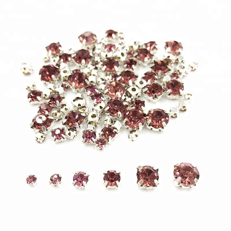 Mixed Size Round Shape Sew on Rhinestones with Silver Claw