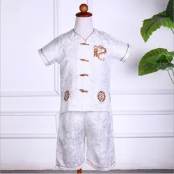 traditional Chinese clothing with kids tang suit boys summer  jacquard dragon kids clothing boys set