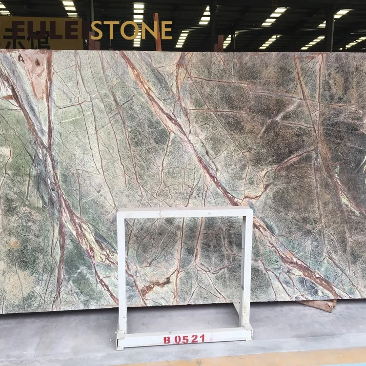 
Low price indian light rainforest green marble tiles flooring 
