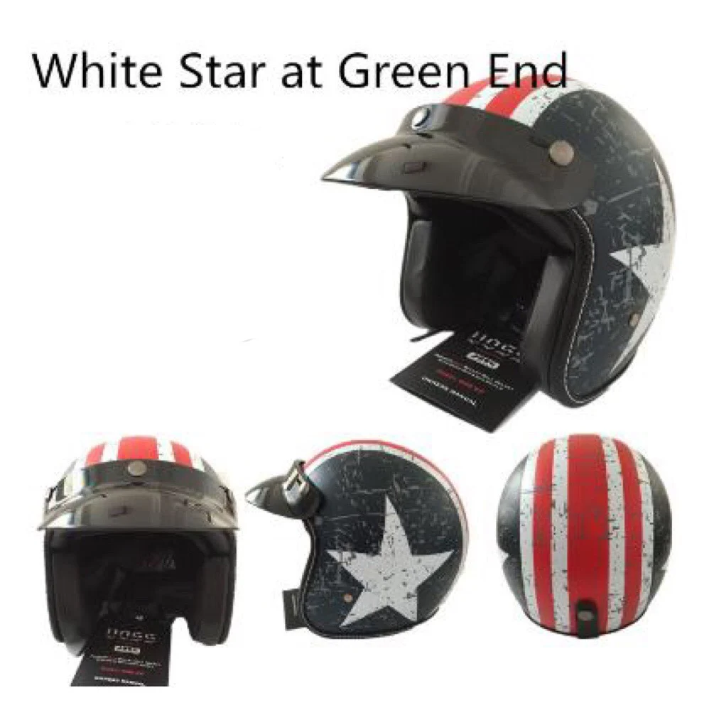 retro look comfortable interior 3/4 Open Face  Motorcycle Helmet Flat with Rebel Star Graphic