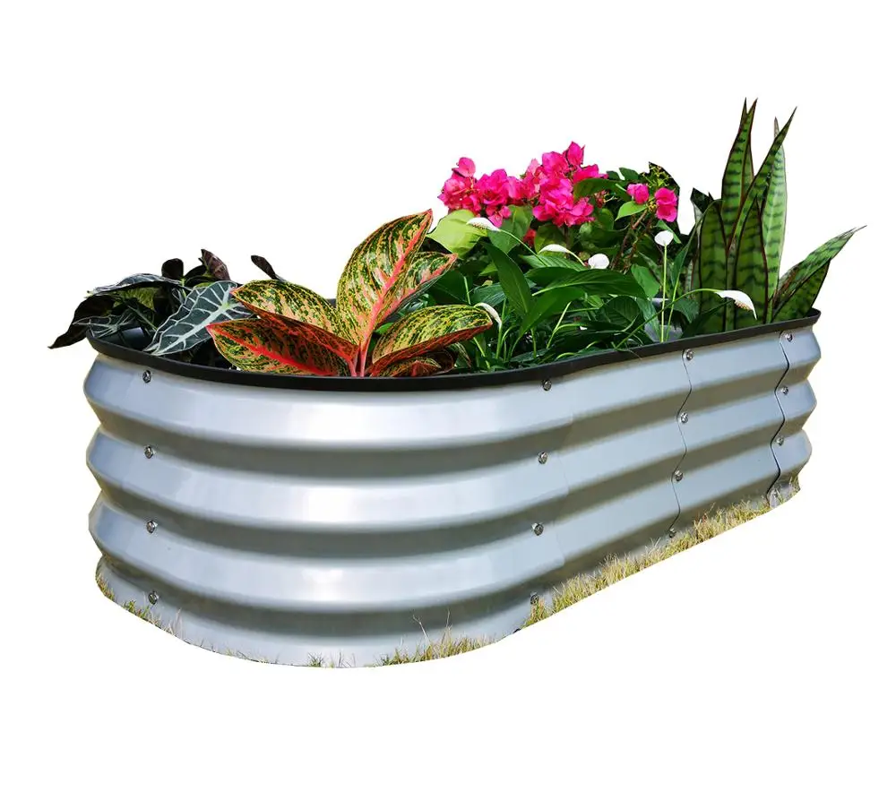 
G-MORE 60x120x30CM Outdoor Steel Raised Garden Bed,Sliver/Ivory Raised seed beds 