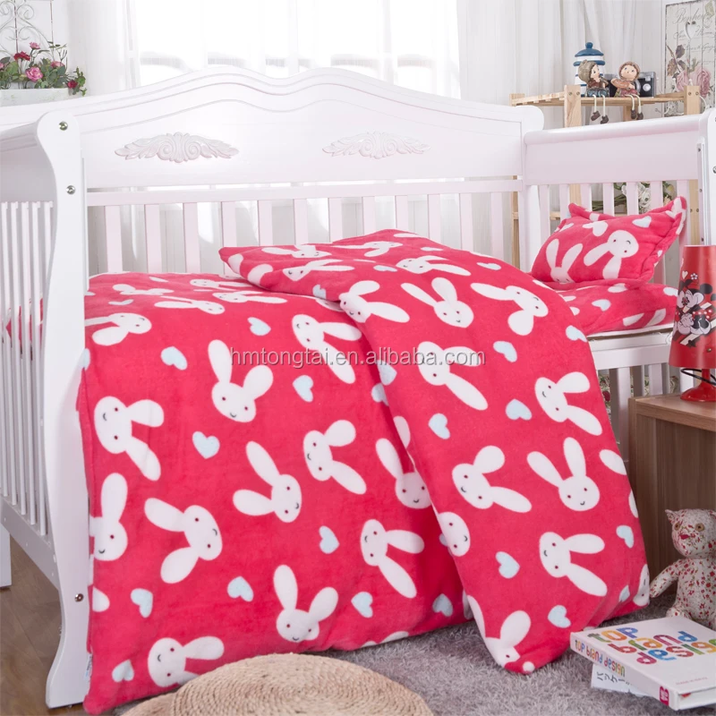 
Flannel coral fleece quilt 3 pieces sets for kindergarten child and baby cute rabbit style 