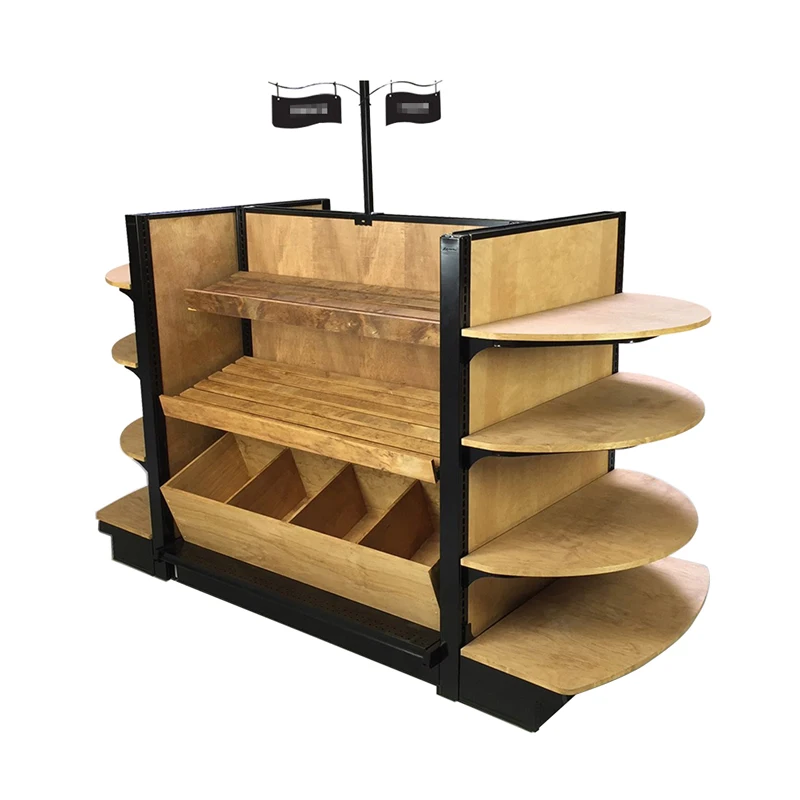 Customized Metal Wooden Kisok Supermarket Rack Shelves Store Display Cases For Sale