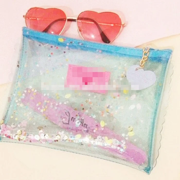 Customized  Mini fashion Glitter Clear Zipper PVC Cute Girl Beauty cosmetic  Bag