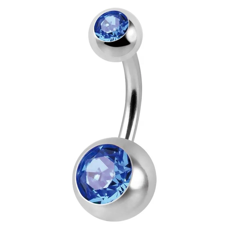 Beautiful navel piercing g23 titanium double bezel set crystal belly button ring wholesale