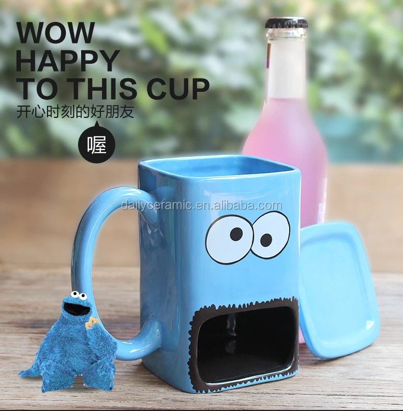 Promotional Logo Printed China Coffee Mug With Cookie Holder Square Ceramic mug with big mouth