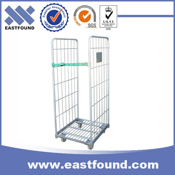 Galvanized wire transport cage pallet trolley cart