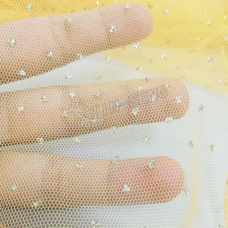 Yellow Glitter Tulle Fabric , Metallic Mesh Fabric for Evening Dresses