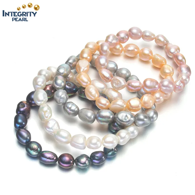 9-10 мм в форме барокко женский эластичный пресноводный настоящий пресноводный натуральный жемчуг браслет и браслет