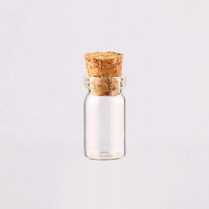 Mini 0.5ml1ml1.5ml2ml glass wishing bottle with plastic wood plug nail accessory sealed container