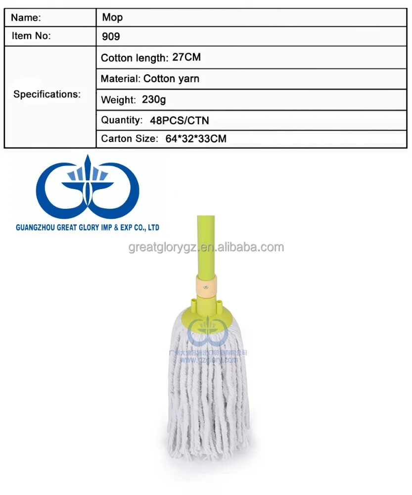 909 White Cotton Yarn with Plastic Clip Washable Mop Head
