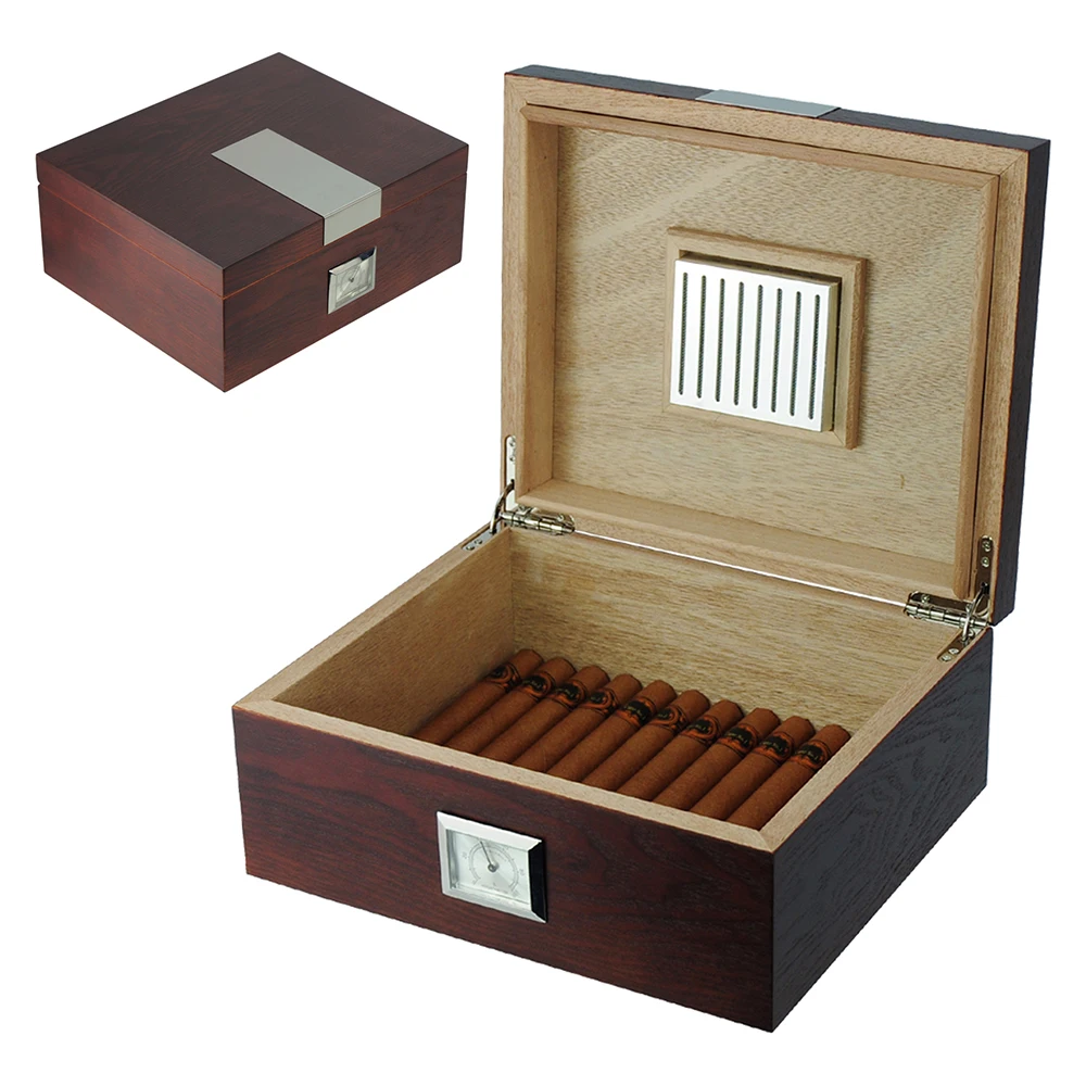Wooden Cigar Humidor Storage Box for 25-50 Cigars Holders Keeping Cigar Humidity Cabinet Antique