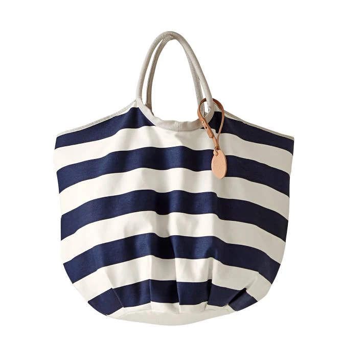 Большая пляжная сумка-тоут из хлопчатобумажной ткани с двусторонней полосой