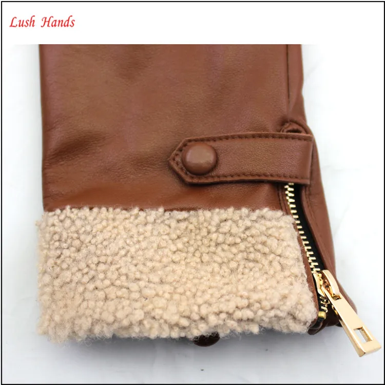 ladies cheap driving leather hand gloves with lamb fur